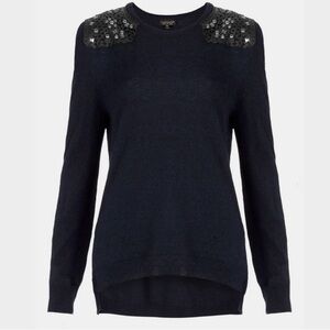 Topshop Embellished Shoulder Sweater Navy Blue Size 6 NWT